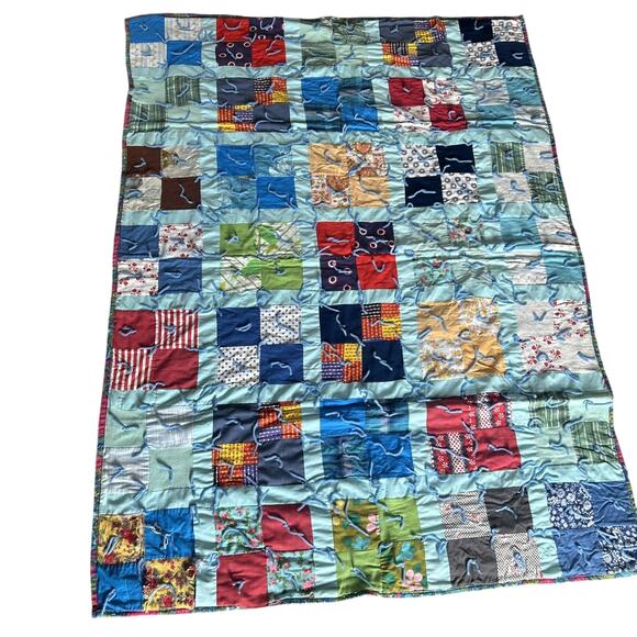 Handmade Other - Vintage Multicolor Colorful Patchwork Handmade Flannel Baby Or Throw Quilt
